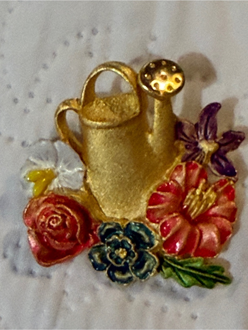 Floral Watering Can Enamel Brooch Pin - Gold and Multicolor by Ivanka Trump